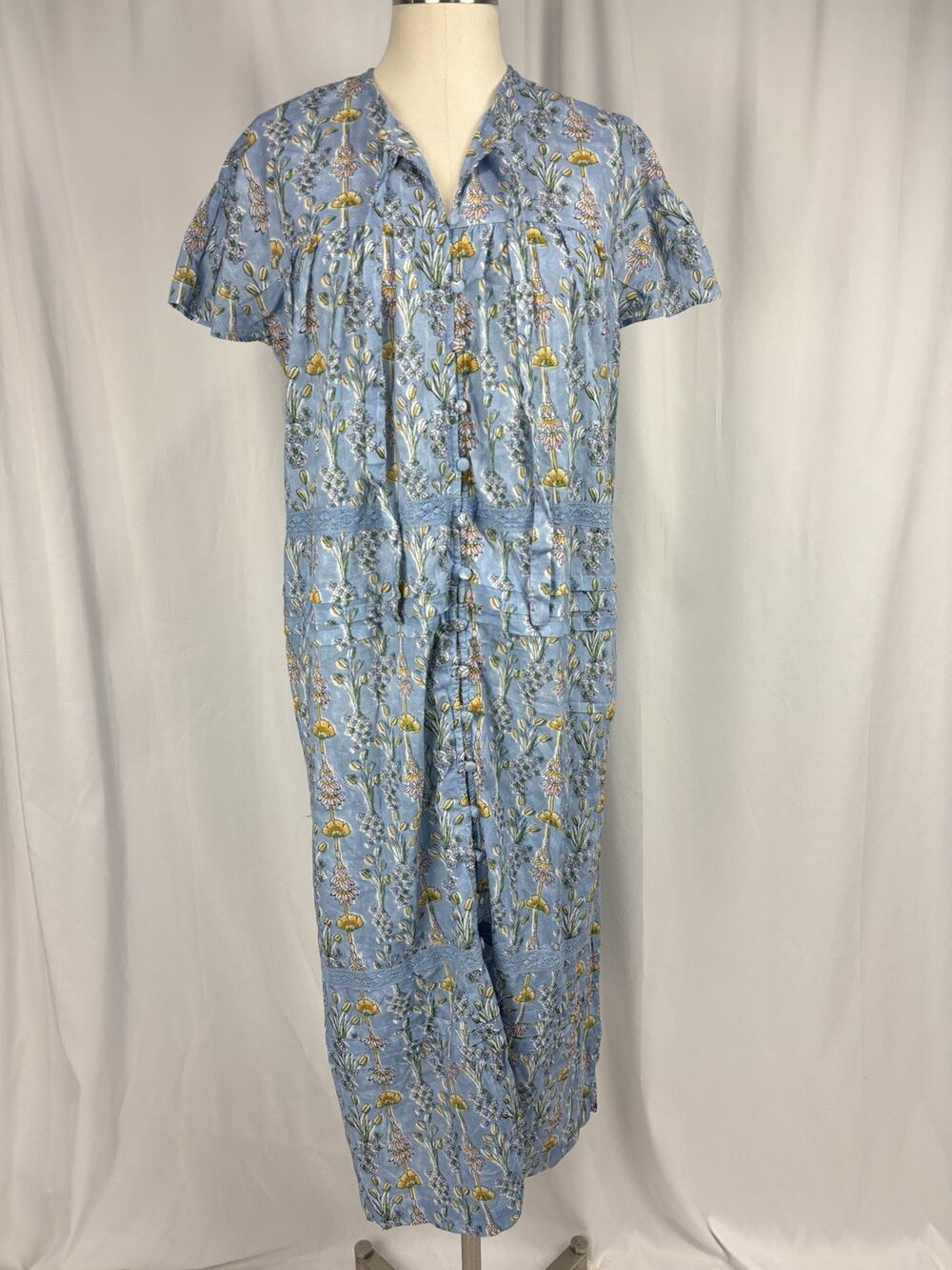La Marigold Cecile Coverup In Blue Floral Short Sleeve Maxi Dress XS/S Resort
